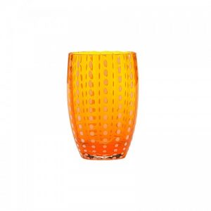 bicchiere vetro perle arancio set 2 pezzi