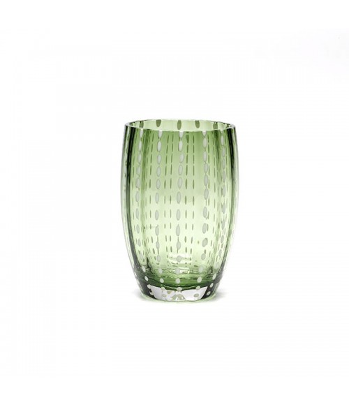 bicchiere vetro perle verde inglese set 2 pezzi